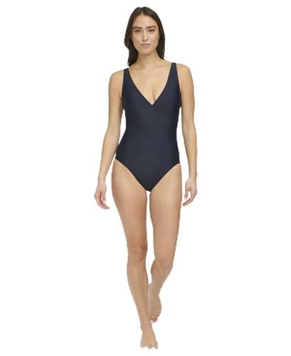 Tommy Hilfiger Damen Full Coverage V-Neck Swimsuit Badeanzug, Mitternacht/Ausflug, einfarbig (Midnight//Getaway Solids), 36 von Tommy Hilfiger