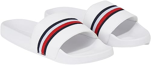 Tommy Hilfiger Damen Badeschuhe Global Stripes Slide Badelatschen, Weiß (White), 37 von Tommy Hilfiger