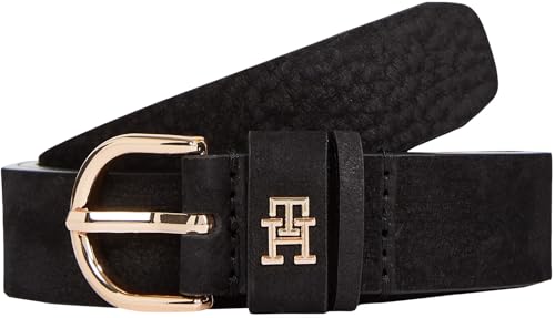 Tommy Hilfiger Damen Gürtel Essential Effortless 2,5 cm Nubuck Ledergürtel, Schwarz (Black), 75 cm von Tommy Hilfiger
