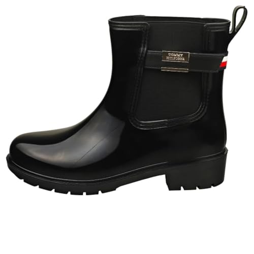 Tommy Hilfiger Damen Gummistiefel Flag Belt Rainboot Rutschfest, Schwarz (Black), 37 von Tommy Hilfiger