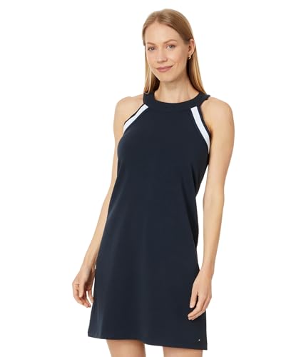 Tommy Hilfiger Damen Halter French Terry Mini Dress Kleid mit Schnürung vorne, Kapitän des Himmels (Sky Captain), Groß (5er Pack) von Tommy Hilfiger