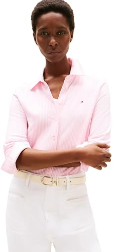 Tommy Hilfiger Damen Hemd 1985 Slim mit Spitzkragen, Mehrfarbig (Ithaca STP/Classic Pink), S von Tommy Hilfiger