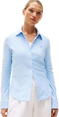 Tommy Hilfiger Damen Hemd 1985 Slim mit Spitzkragen, Mehrfarbig (Ithaca STP/Vessel Blue), XS von Tommy Hilfiger