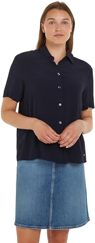 Tommy Hilfiger Damen Hemd Essential Fluid Shirt Kurzarm, Blau (Desert Sky), 32 von Tommy Hilfiger