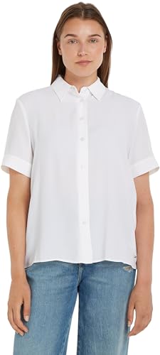 Tommy Hilfiger Damen Hemd Essential Fluid Shirt Kurzarm, Weiß (Th Optic White), 32 von Tommy Hilfiger