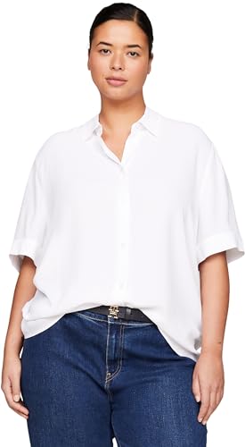 Tommy Hilfiger Damen Hemd Essential Fluid Shirt Kurzarm, Weiß (Th Optic White), 50 von Tommy Hilfiger