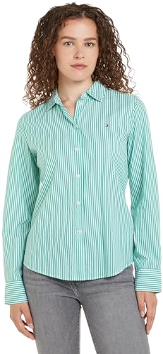 Tommy Hilfiger Damen Hemd Essential Stp Regular Shirt Freizeithemd, Grün (Ithaka Stp/ Olympic Green), 38 von Tommy Hilfiger