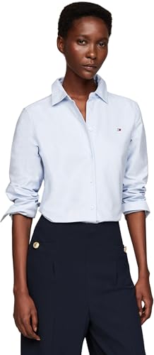 Tommy Hilfiger Damen Hemd Oxford Cotton Regular Shirt aus Baumwolle, Blau (Breezy Blue), 42 von Tommy Hilfiger