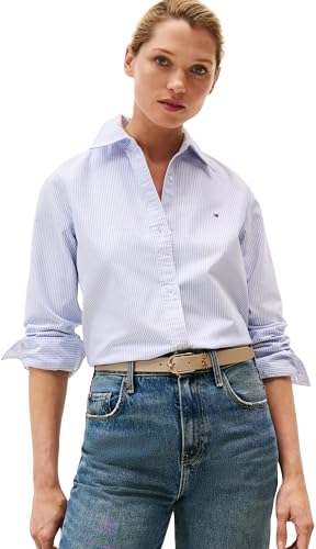 Tommy Hilfiger Damen Hemd Oxford Relaxed Fit, Blau (Classic Ithaca STP/Mid Blue), 38 von Tommy Hilfiger
