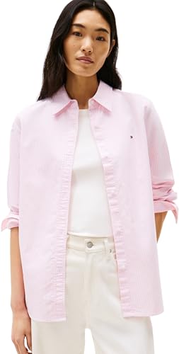 Tommy Hilfiger Damen Hemd Oxford Relaxed Fit, Mehrfarbig (Classic Ithaca STP/Mid Pink), 32 von Tommy Hilfiger