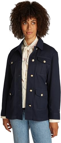 Tommy Hilfiger Damen Hemdjacke Gold Button Utility mit Brusttaschen, Blau (Dark Night Navy), S von Tommy Hilfiger