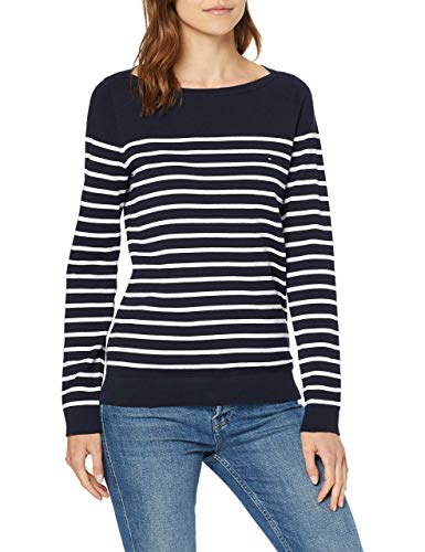 Tommy Hilfiger HERITAGE BOAT NECK SWEATER Pullover Damen, Blau (MIDNIGHT / CLASSIC .WHITE), XS von Tommy Hilfiger