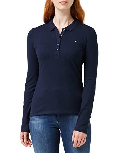 Tommy Hilfiger Damen Poloshirt Langarm Heritage Stretch, Blau (Midnight), XXS von Tommy Hilfiger