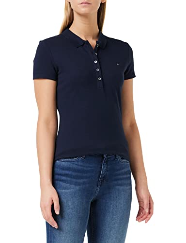 Tommy Hilfiger Damen Poloshirt Kurzarm Heritage Slim Fit, Blau (Midnight), XXS von Tommy Hilfiger