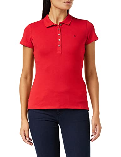 Tommy Hilfiger Damen Poloshirt Kurzarm Heritage Slim Fit, Rot (Apple Red), XXS von Tommy Hilfiger