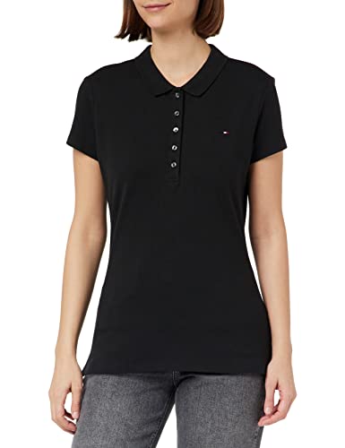 Tommy Hilfiger Damen Poloshirt Kurzarm Heritage Slim Fit, Schwarz (Masters Black), XXS von Tommy Hilfiger