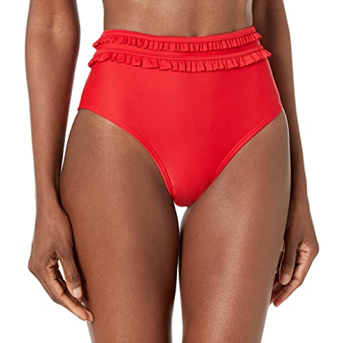 Tommy Hilfiger Damen High Waisted Full Coverage Bikini Bottom Bikinihose, Scharlachrote Rüschen, Medium von Tommy Hilfiger