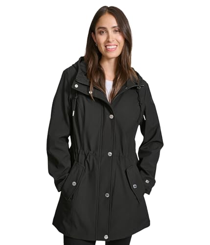 Tommy Hilfiger Damen Hooded Transitional Softshell Rain Coat with Adjustable Waist Steppjacke, Schwarz, S von Tommy Hilfiger