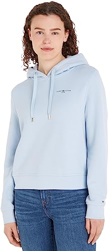 Tommy Hilfiger Damen Hoodie Logo Hoodie mit Kapuze, Blau (Breezy Blue), L von Tommy Hilfiger