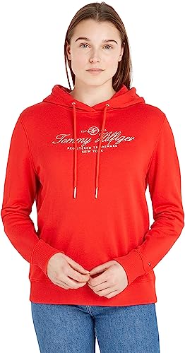 Tommy Hilfiger Damen Hoodie Regular mit Kapuze, Rot (Fireworks), 3XL von Tommy Hilfiger