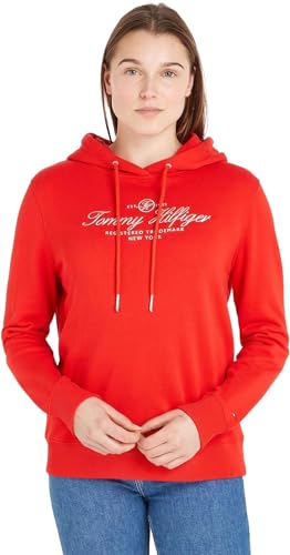 Tommy Hilfiger Damen Hoodie Regular mit Kapuze, Rot (Fireworks), XXL von Tommy Hilfiger