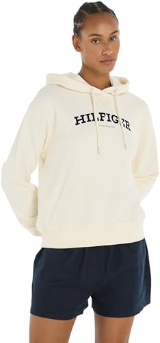 Tommy Hilfiger Damen Hoodie mit Kapuze, Weiß (Calico), M von Tommy Hilfiger