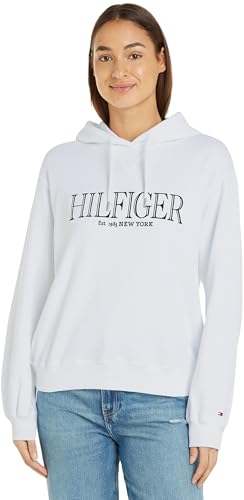 Tommy Hilfiger Damen Hoodie mit Kapuze, Weiß (Th Optic White), L von Tommy Hilfiger