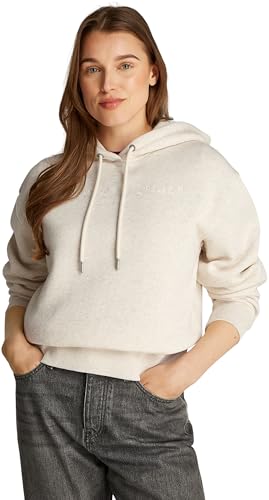 Tommy Hilfiger Damen Hoodie mit Logo, Elfenbein (Oatmilk Heather), XXL von Tommy Hilfiger