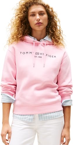 Tommy Hilfiger Damen Hoodie mit Logo, Rosa (Classic Pink), L von Tommy Hilfiger
