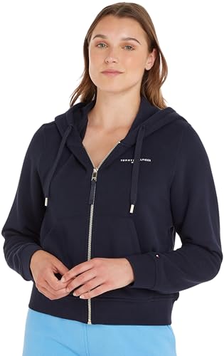 Tommy Hilfiger Damen Hoodie mit Reißverschluss 1985 Reg Mini Corp Zip Hoodie Zipper, Blau (Desert Sky), XL von Tommy Hilfiger