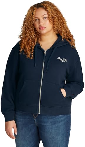 Tommy Hilfiger Damen Hoodie mit Reißverschluss Script Zip aus Baumwolle, Blau (Dark Night Navy), 52 von Tommy Hilfiger