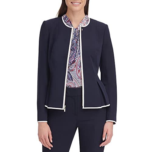 Tommy Hilfiger Damen Hsvj0013-mvy-4 Jacke mit Peplumn, Mitternacht/Elfenbein, 34 von Tommy Hilfiger