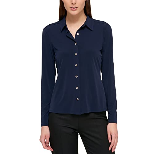 Tommy Hilfiger Damen Langärmeliges Strickoberteil mit Kragen und Knopfleiste Vorne Bluse, Midnight, XL von Tommy Hilfiger