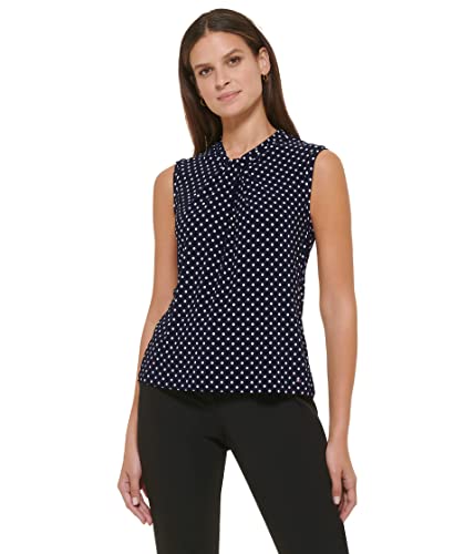 Tommy Hilfiger Damen Ärmellose Knotenbluse-Business Casual Tops mit Knotenausschnitt Hemd, Mitternacht/Elfenbein, Mittel von Tommy Hilfiger