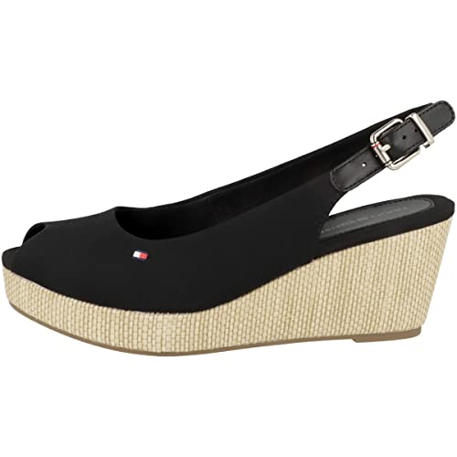 Tommy Hilfiger Damen Wedge Espadrilles Iconic Elba Sling Back Wedge Keilabsatz, Schwarz (Black), 41 EU von Tommy Hilfiger