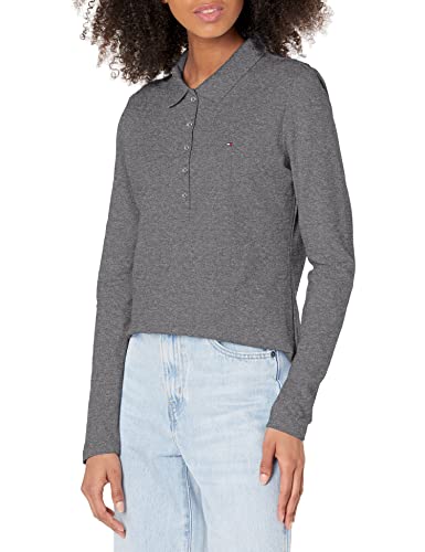 Tommy Hilfiger Damen Long Sleeve Polo Shirt Polohemd, Anthrazit meliert, Groß von Tommy Hilfiger