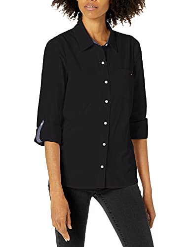 Tommy Hilfiger Damen J7rm0537 Hemd mit Button-Down-Kragen, Schwarz, Groß von Tommy Hilfiger