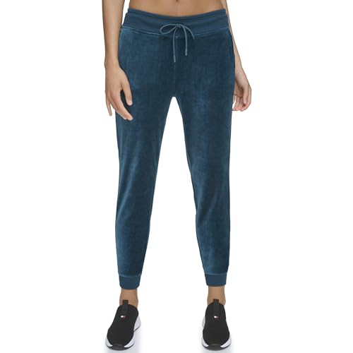 Tommy Hilfiger Damen-Jogginghose mit Kordelzug an der Taille, einfache Passform, Velours-Jogginghose, Oceanic Green, Groß von Tommy Hilfiger