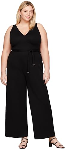 Tommy Hilfiger Damen Jumpsuit Smooth Lines One Piece V-Ausschnitt, Schwarz (Black), 46 von Tommy Hilfiger