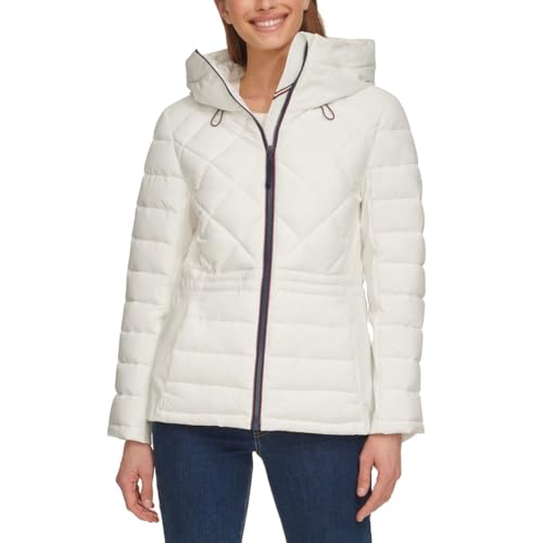Tommy Hilfiger Damen Kapuzenjacke Stretch Shell Steppjacke Wintermantel für Frauen Outwear mit Taschen, Weiss/opulenter Garten, Medium von Tommy Hilfiger