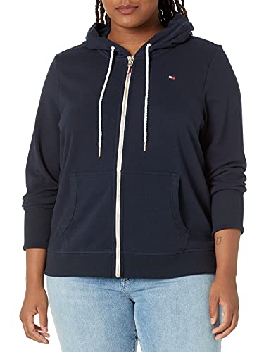 Tommy Hilfiger Damen Kapuzenjacke aus French Terry mit Reißverschluss, einfarbig Kapuzenpullover, schwarz, S von Tommy Hilfiger