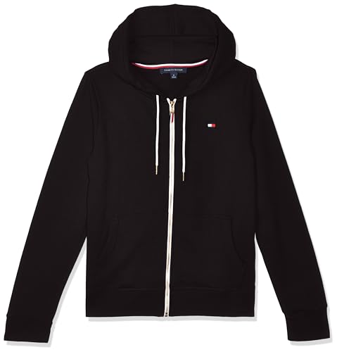 Tommy Hilfiger Damen Zip-up Hoodie-Klassisches Sweatshirt Kordelzug und Kapuze Kapuzenpullover, schwarz, XS von Tommy Hilfiger