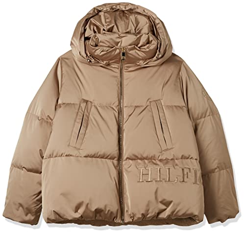 Tommy Hilfiger Damen Kapuzenjacke aus Satin, Beige, XL von Tommy Hilfiger