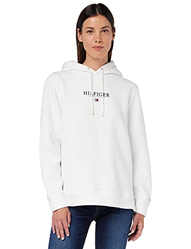 Tommy Hilfiger Damen Kapuzenpullover Hilfiger Hoodie LS Fleece aus Baumwoll-Mix, Weiß (White), L [Amazon Exclusive] von Tommy Hilfiger