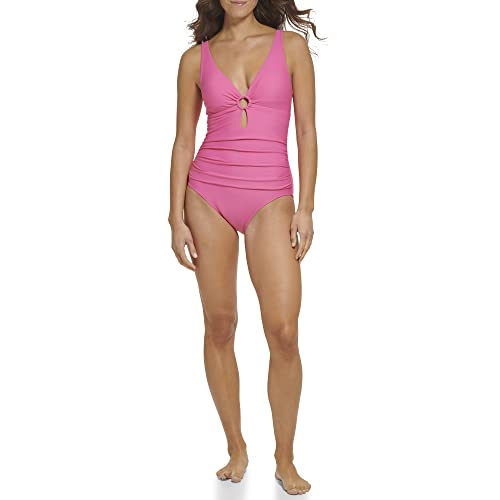 Tommy Hilfiger Damen One Piece Keyhole Ring Detail Swimsuit Einteiler, dahlie, 44 von Tommy Hilfiger