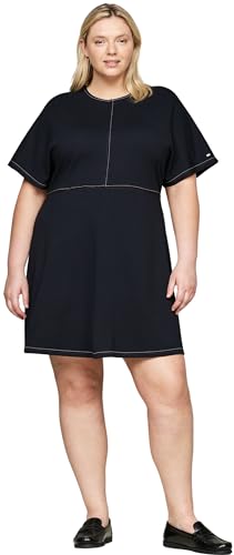 Tommy Hilfiger Damen Kleid Curve Global Stitch Rundhalsausschnitt, Blau (Desert Sky), 48 von Tommy Hilfiger