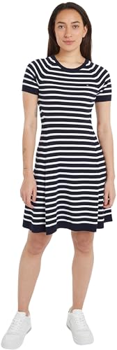 Tommy Hilfiger Damen Kleid Midi Dress Kurzarm, Mehrfarbig (Desert Sky/ Ecru Stp), M von Tommy Hilfiger