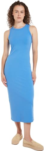 Tommy Hilfiger Damen Kleid Midi Dress Slim Fit, Blau (Blue Spell), XXL von Tommy Hilfiger