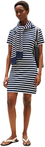 Tommy Hilfiger Damen Kleid New Cody Slim Short Dress aus Baumwolle, Mehrfarbig (Breton/ Dark Night Navy/ Ecu), L von Tommy Hilfiger