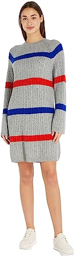 Tommy Hilfiger Damen Kleid Soft Wool C-Neck Langarm, Mehrfarbig (Soft Wool Stripe Horizontal), M von Tommy Hilfiger